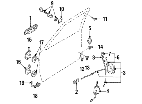 1994 Mercury Tracer Lockset - Complete Vehicle Diagram for F4CZ-7422050-B