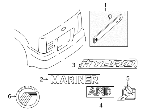 2007 Mercury Mariner Exterior Trim - Lift Gate Diagram