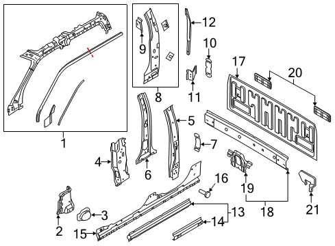 2017 Ford F-350 Super Duty Back Panel, Hinge Pillar Diagram 1 - Thumbnail