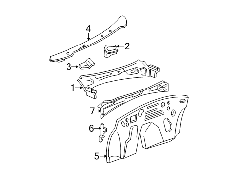 1999 Ford Mustang Panel Assembly - Cowl Top Diagram for 1R3Z-6302010-AA