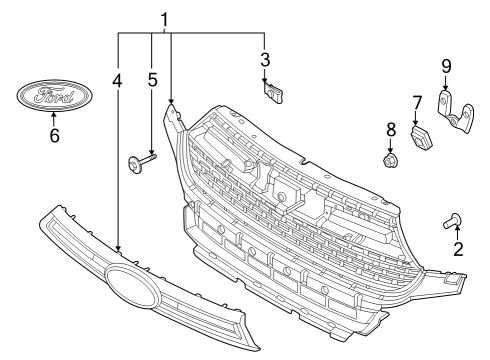 2022 Ford Explorer Grille & Components Diagram 1 - Thumbnail