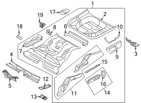 2011 Lincoln MKS Rear Floor & Rails Diagram