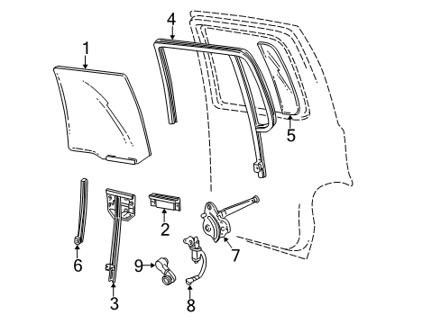 2004 Ford Explorer Sport Trac Rear Door - Glass & Hardware Diagram