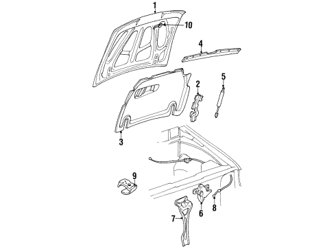 1999 Mercury Mountaineer Hood Assembly Diagram for F87Z-16612-BA