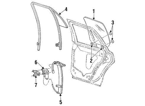 1992 Ford Crown Victoria Rear Door - Glass & Hardware Diagram