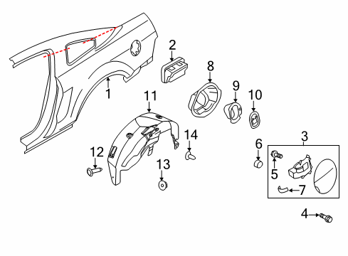 2014 Ford Mustang Quarter Panel & Components Diagram