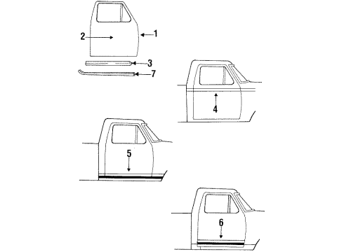 1987 Ford Ranger Door & Components, Exterior Trim Diagram