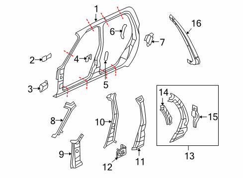 2007 Ford Explorer Sport Trac Center Pillar, Hinge Pillar, Lock Pillar, Uniside Diagram