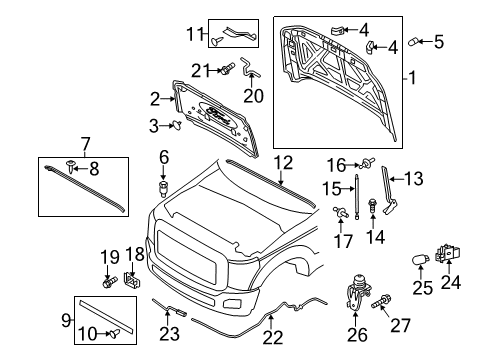 2016 Ford F-350 Super Duty Hood Assembly Diagram for BC3Z-16612-B