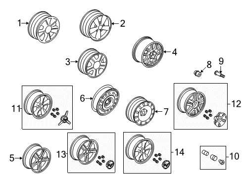 2007 Ford Mustang Aluminum Wheel - 17" Polished Diagram for 5R3Z-1007-EA