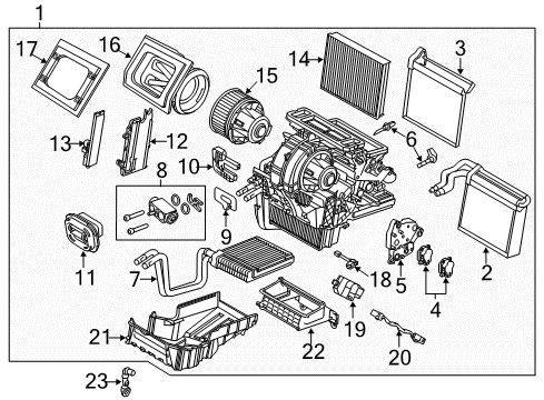 2014 Ford Focus A/C Evaporator & Heater Components Diagram