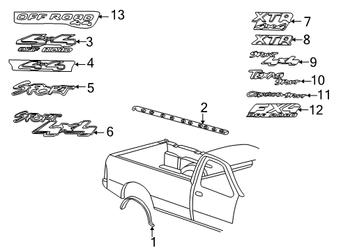 2001 Ford F-150 Exterior Trim - Pick Up Box Diagram 1 - Thumbnail