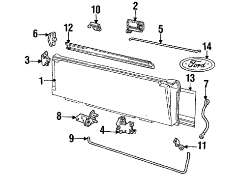 1996 Ford Bronco Tail Gate & Hardware, Exterior Trim Diagram