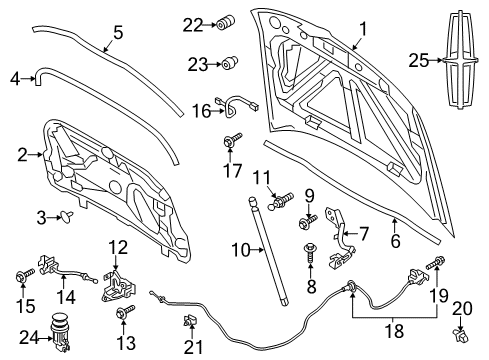 2016 Lincoln MKS Striker Assembly - Hood Lock Diagram for 8A5Z-16K689-A