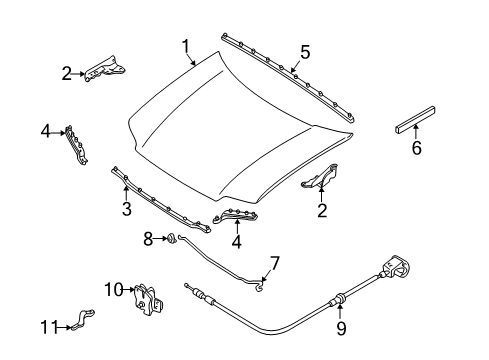 2005 Mercury Mariner Hood & Components Diagram