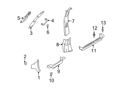 2010 Ford E-350 Super Duty Interior Trim - Pillars, Rocker & Floor Diagram