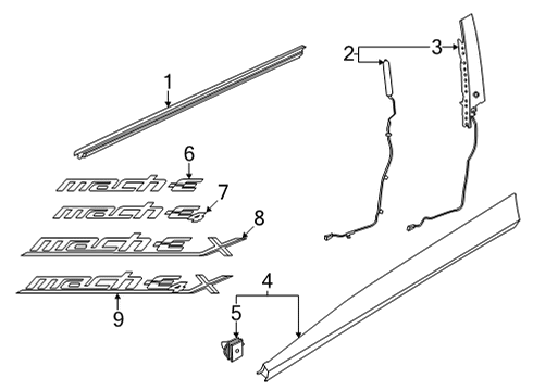 2021 Ford Mustang Mach-E Exterior Trim - Front Door Diagram