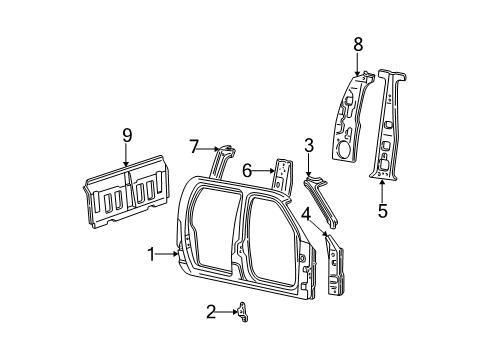 2003 Ford F-150 Back Panel, Floor, Hinge Pillar, Uniside Diagram 3 - Thumbnail