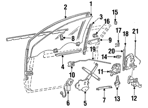 1990 Mercury Cougar Door Glass & Hardware, Lock & Hardware Diagram