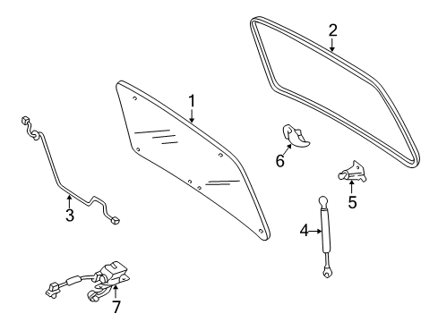 2005 Mercury Mariner Lift Gate - Glass & Hardware Diagram