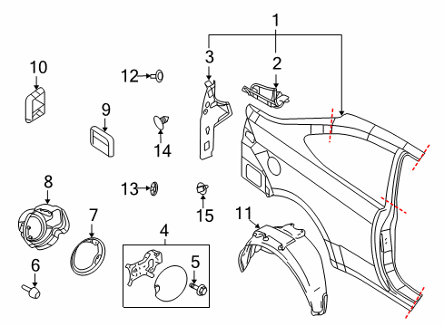 2008 Ford Focus Quarter Panel & Components Diagram 1 - Thumbnail