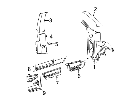 1998 Ford E-350 Econoline Club Wagon Moulding - Windshield Diagram for F8UZ-1503599-AAC