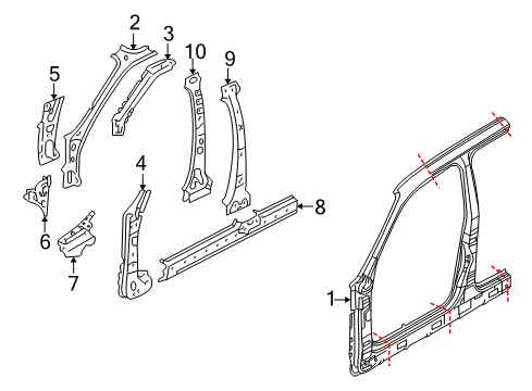 2010 Mercury Mariner Body Side Panel & Frame, Pillar Diagram 2 - Thumbnail