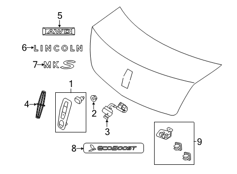 2013 Lincoln MKS Exterior Trim - Trunk Lid Diagram