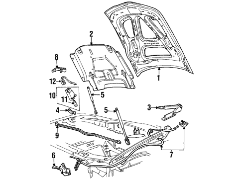 1997 Lincoln Continental Hood & Components Diagram