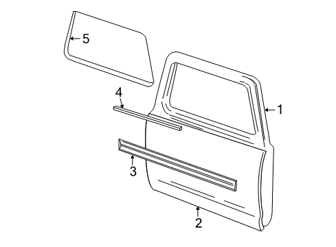 2001 Ford Explorer Rear Door & Components, Exterior Trim Diagram