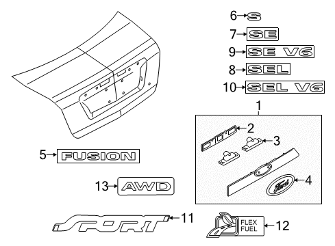 2010 Ford Fusion Nameplate Diagram for AE5Z-1542528-A