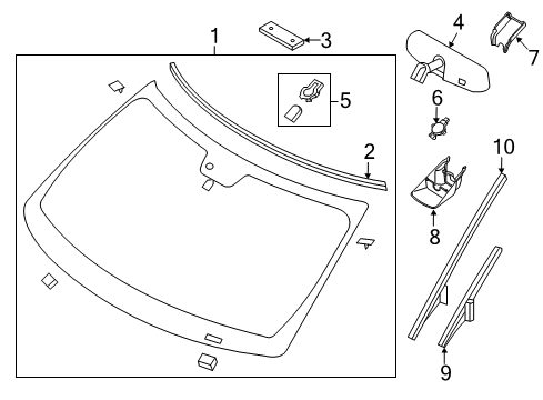 2014 Ford Explorer Windshield Glass, Moldings Diagram