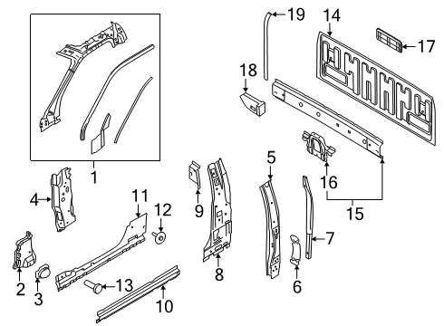 2020 Ford F-350 Super Duty Back Panel, Hinge Pillar Diagram 2 - Thumbnail