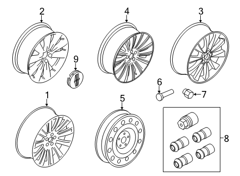 2013 Lincoln MKS Wheels, Caps & Covers Diagram