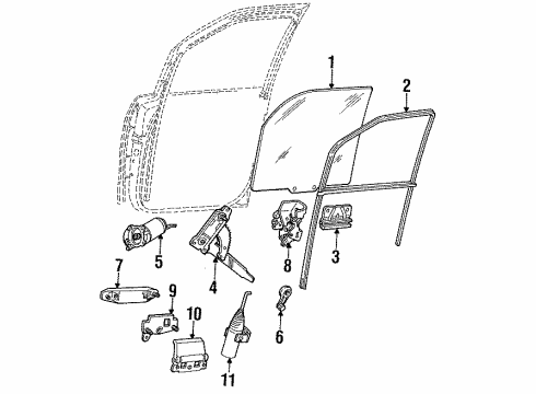 1992 Ford Aerostar Front Door Glass & Hardware Diagram