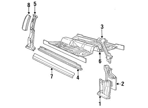 1988 Lincoln Town Car Hinge Pillar, Rocker, Exterior Trim, Floor Diagram