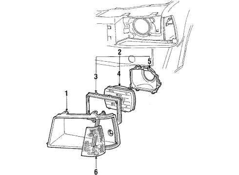 1984 Mercury Lynx Headlamp Components, Park & Signal Lamps Diagram