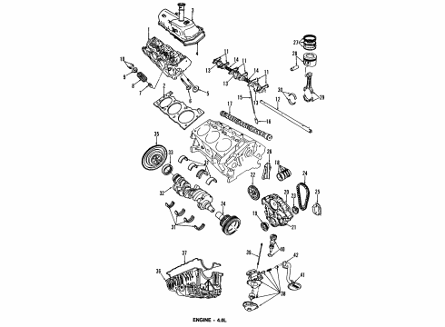 1992 Ford Explorer Engine Parts, Mounts, Cylinder Head & Valves, Camshaft & Timing, Oil Pan, Oil Pump, Crankshaft & Bearings, Pistons, Rings & Bearings Diagram