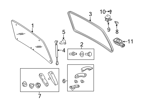 2010 Mercury Mariner Lift Gate - Glass & Hardware Diagram