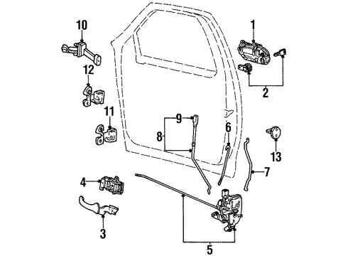 2000 Lincoln Navigator Front Door - Lock & Hardware Diagram