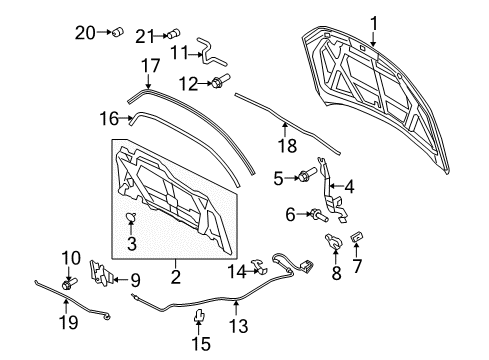 2010 Mercury Milan Hood Assembly Diagram for 9N7Z-16612-A