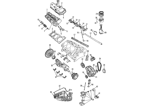 1995 Ford Explorer Engine Parts, Mounts, Cylinder Head & Valves, Camshaft & Timing, Oil Pan, Oil Pump, Crankshaft & Bearings, Pistons, Rings & Bearings Diagram