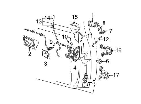 2003 Ford Ranger Front Door - Lock & Hardware Diagram