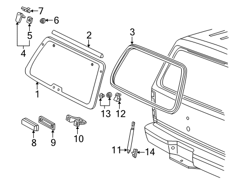 2002 Ford Explorer Sport Lift Gate - Glass & Hardware Diagram