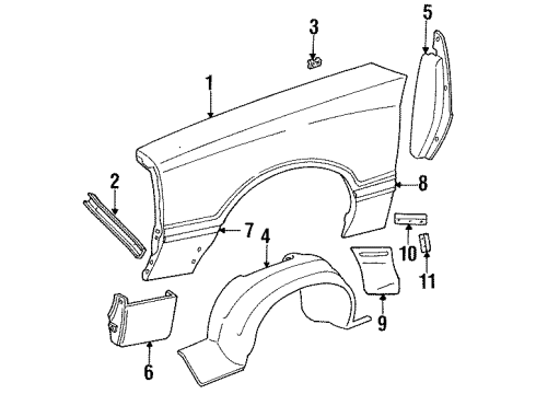 1986 Ford Mustang Fender & Components, Exterior Trim, Trim Diagram