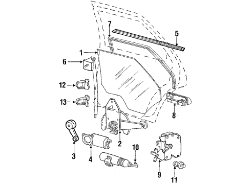 1984 Mercury Topaz Rear Door - Glass & Hardware Diagram