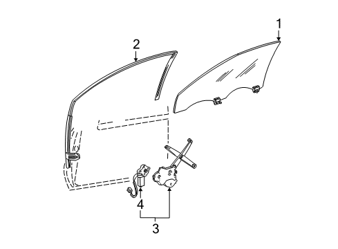 2001 Lincoln LS Front Door - Glass & Hardware Diagram