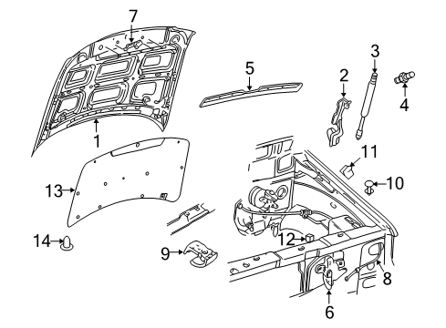 2002 Mercury Mountaineer Hood & Components, Body Diagram