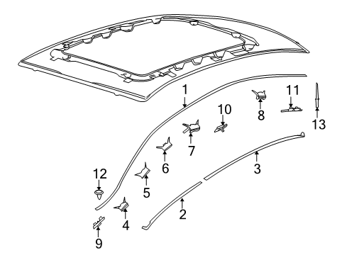 2011 Lincoln MKS Exterior Trim - Roof Diagram