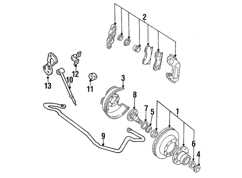 1989 Ford F-350 Front Stabilizer Bar & Components Diagram